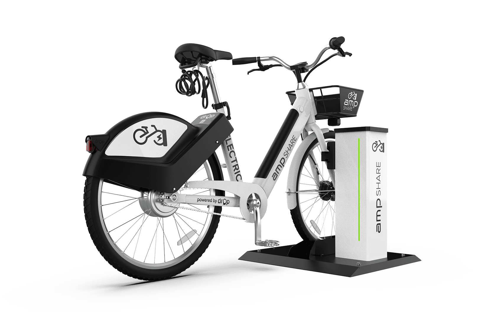 Diagram of an Amp Share e-bike charging and sharing station
